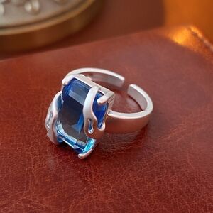 Blue Resizable Cubic Zircon Stone Silver Ring
